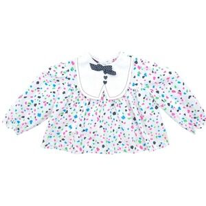 Vintage Handstands Confetti Heart Top Kids White Long Sleeve Bow Bib Collar 18M